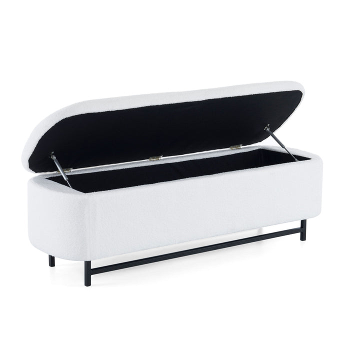 Modern Elegant Ottoman With Spacious Storage Function With Metal Feet - White / Black