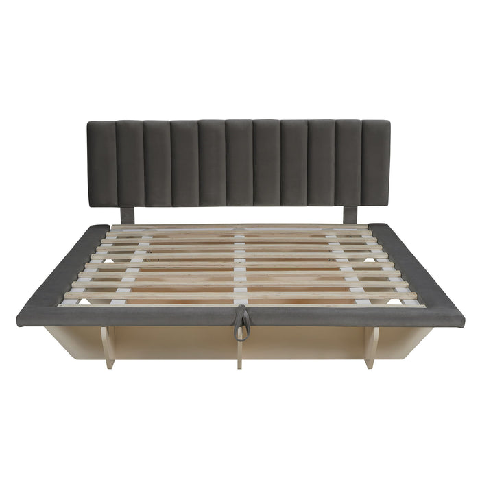 Upholstered Floating Hydrualic Platform Bed With LED Light And USB Port