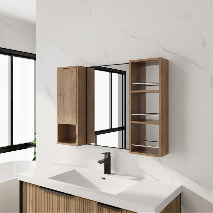 39.4" Wall Mounted Bathroom Cabinet With Storage And - Imitative Oak