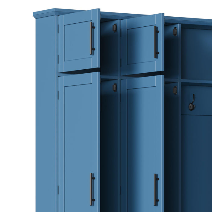 Farmhouse Hall Tree With 4 Hidden Hanging Hooks And 8 Doors