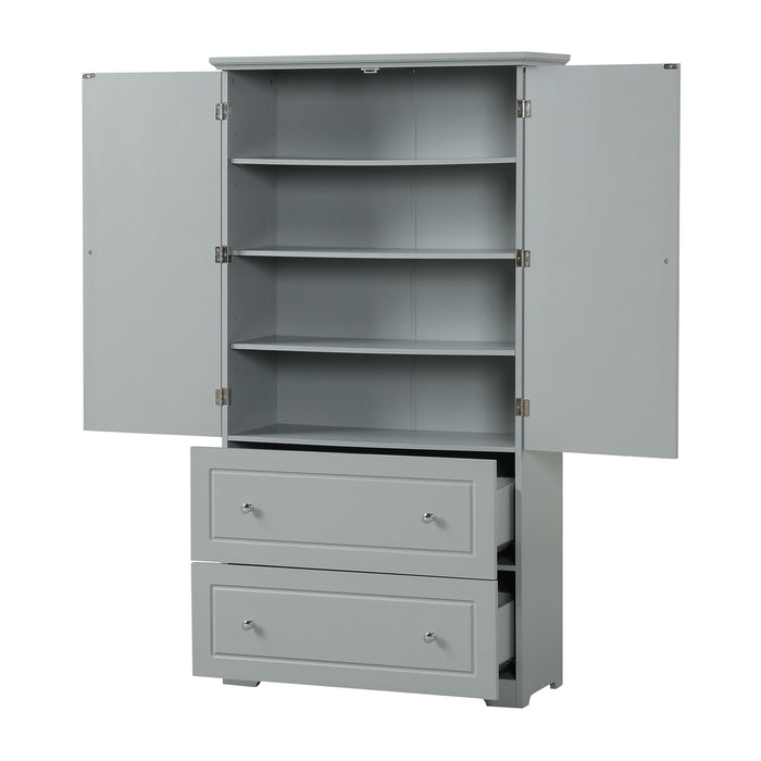 Wide Bathroom Storage Cabinet, Freestanding Storage Cabinet With Two Drawers And Adjustable Shelf, MDF Board With Painted Finish - Gray