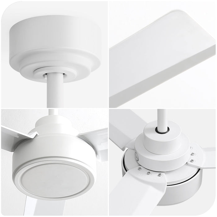52" Ceiling Fan With Remote Control, 3 Blades, DC Motor, 6 Speed Reversible For Living Room - White