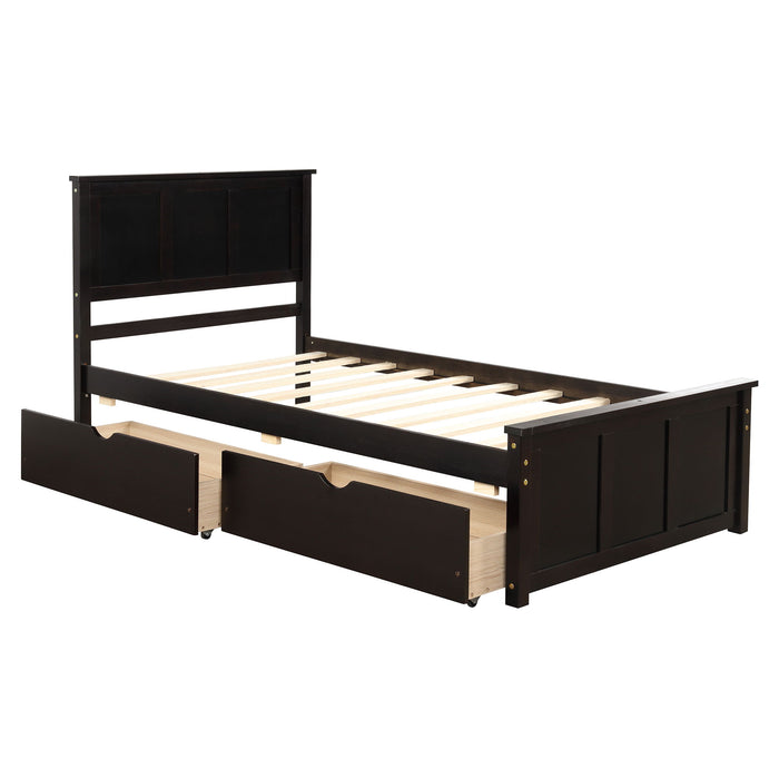 Platform Storage Bed With 2 Wheel Base Drawers