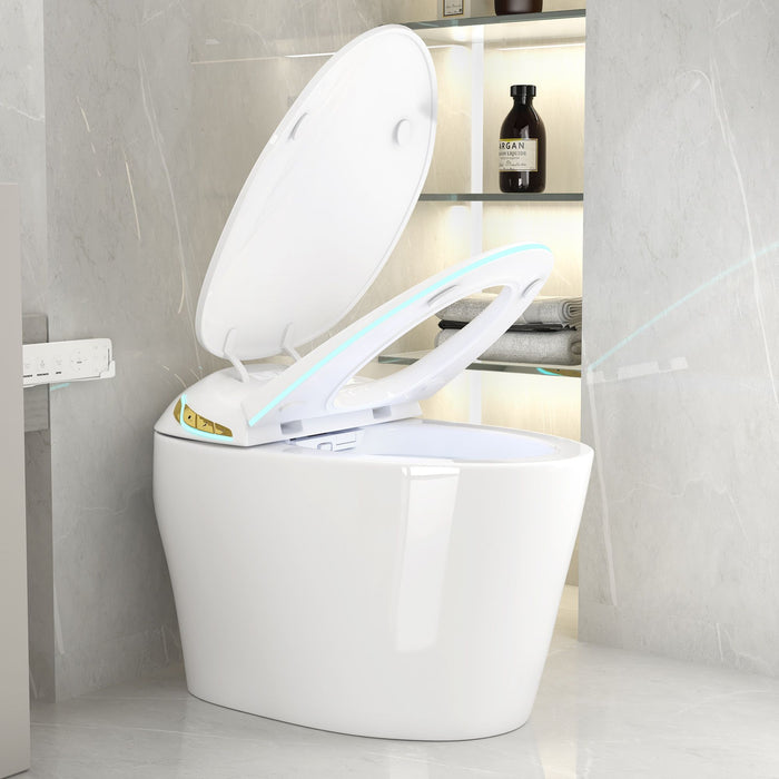 Unique Smart Toile With Built In Bidet, Auto Open / Close Seat, Foot Sensor, LED Display, Night Light, Warm Water & Dryer Ceramic