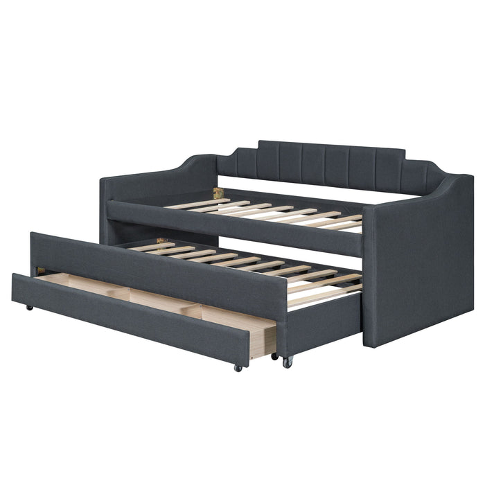 Upholstered Simple Design Daybed With Trundle And 3 Drawers