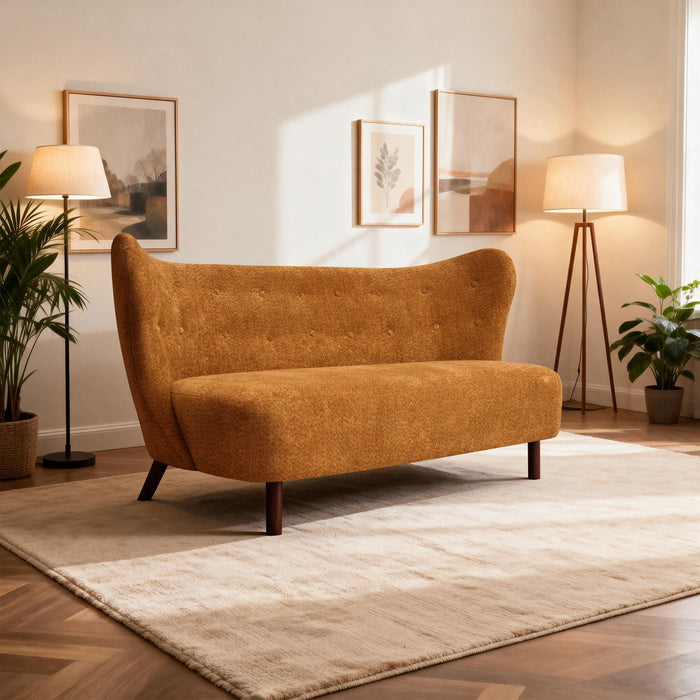 Chair Laid Back Loveseats, Curved Backrest With No Armrests - Caramel