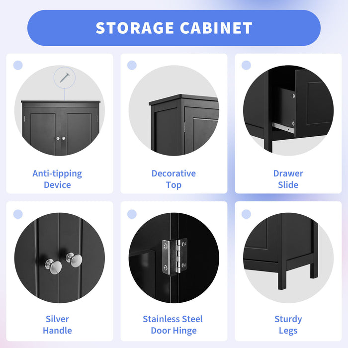 Bathroom Storage Cabinet With 2 Doors And Drawers, Adjustable Shelf