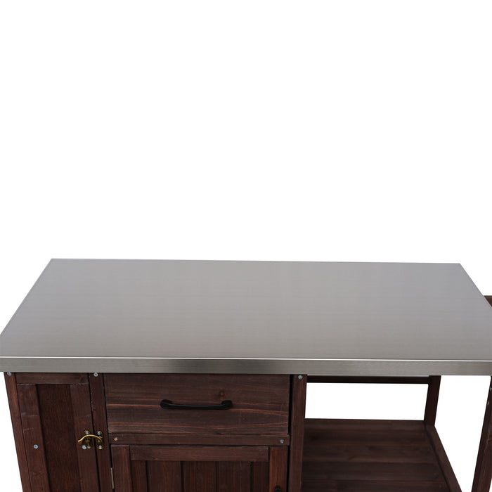 Outdoor Kitchen Island Prep Station With Lockable Wheels, Ample Storage, Towel & Spice Racks