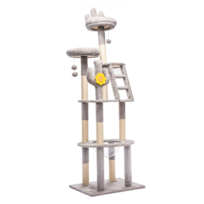 Cactus Cat Tree With Transparent Capsule, Sisal Scratching Posts - Gray