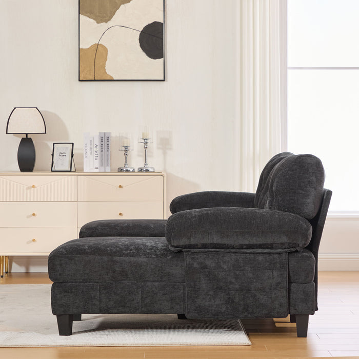 U-Shaped Sectional Sofa 103.5" Black Chenille Fabric Couch With Dual Chaise Lounges, Storage Pockets, Armrest Pillows
