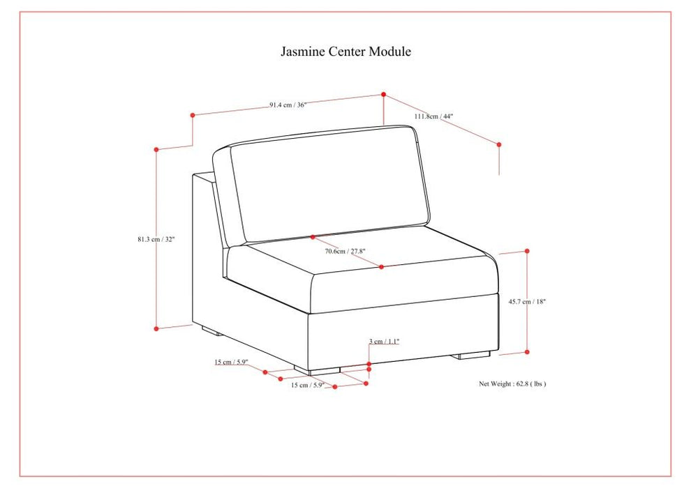 Jasmine - Center Sofa Module - Gray