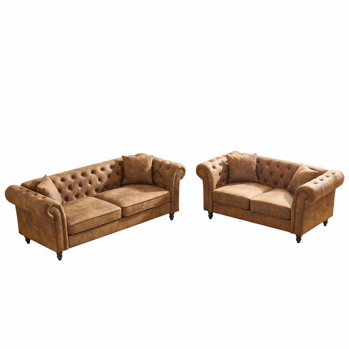 Chesterfield 3 And 2 Seater Sofa Set, High Tech Fabric Upholstered Couch For Living Room