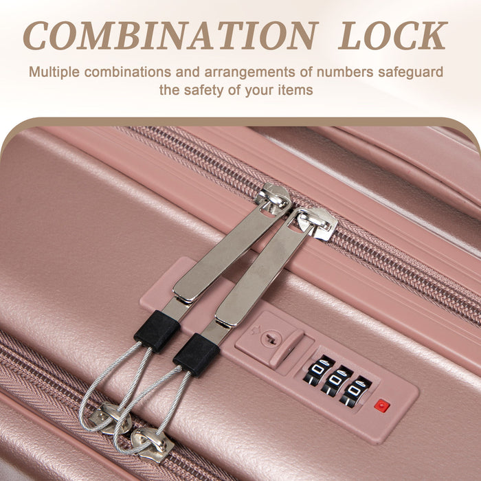Luggage Set With Cosmetic Case, Combination Lock, Front Opening Design