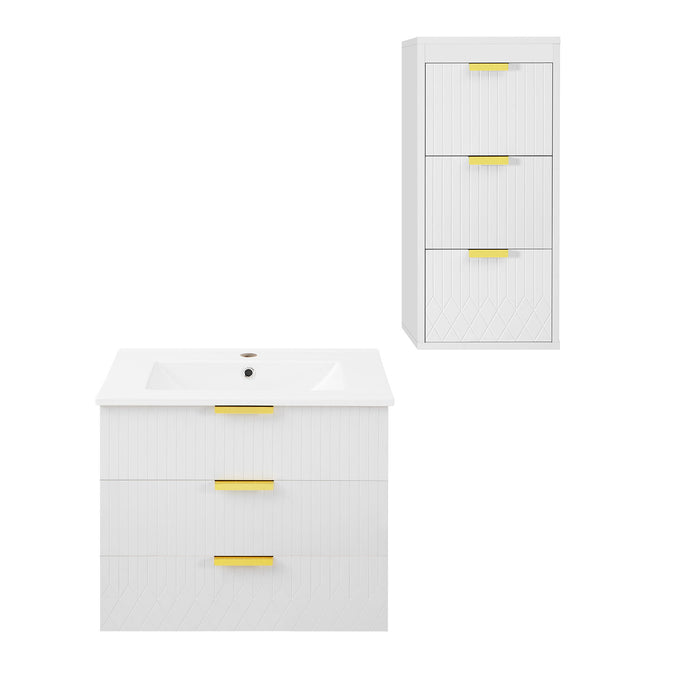 Wall Mounted Floating Cabinet With Side Cabinet Combo, Rectangular Ceramic Sink Vanity