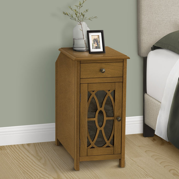 Accent Side Table, Storage Drawer, Traditional - Taupe