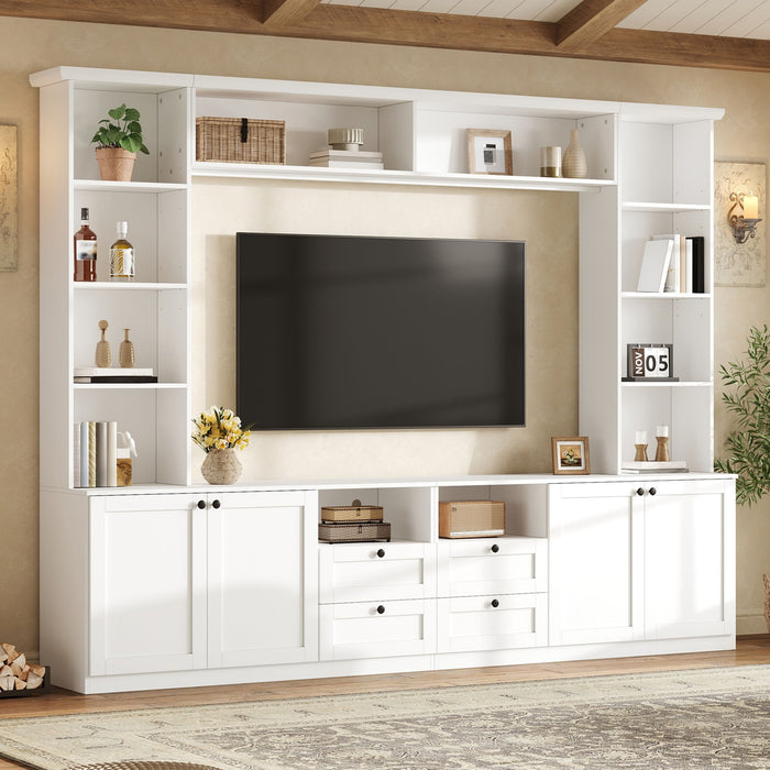 Farmhouse Elegant Entertainment Center Wall Unit With 4 Drawers