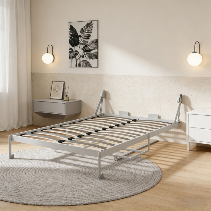 Queen Size Cabinet Wall Bed Mechanism With Desk Panel - Gray