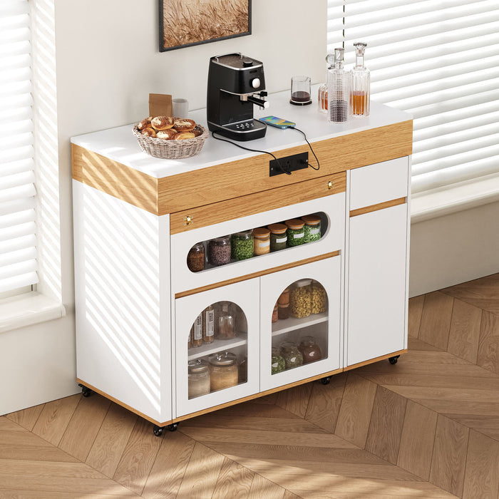 Extendable Dining Table With Folding Top, Rolling Kitchen Island With Drawers And Power Outlet
