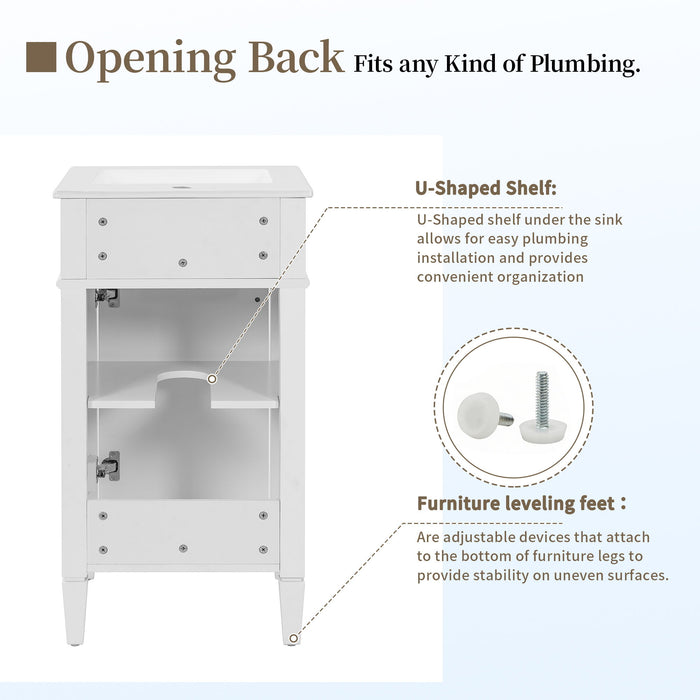 French Style Bathroom Vanity With Sink, Soft-Closing Door, Adjustable Shelf, Rectangular Design