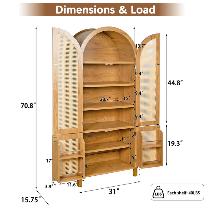 Tall Arched Cabinet With Rattan Doors & Adjustable Shelves