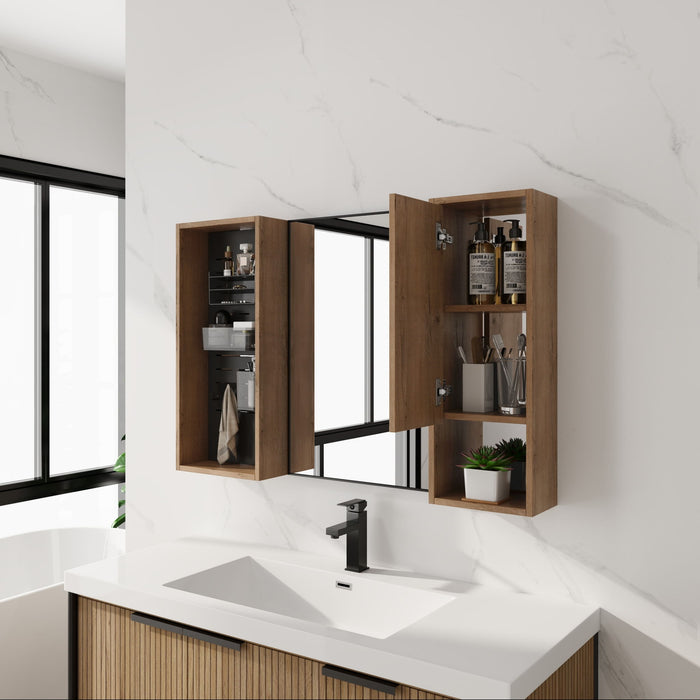 41.6" Wall Mounted Bathroom Cabinet With Soft Close Door, Storage Cabinet Featuring - Imitative Oak