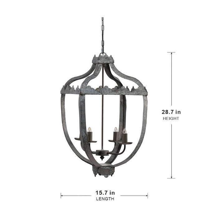 4 Light Metal Chandelier, Hanging Light Fixture With Adjustable Chain For Kitchen, Bulb Not Included - Gray