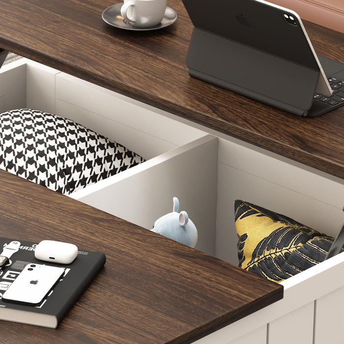 Farmhouse Style Lift Top Coffee Table With Storage And Charging Station - White Wood