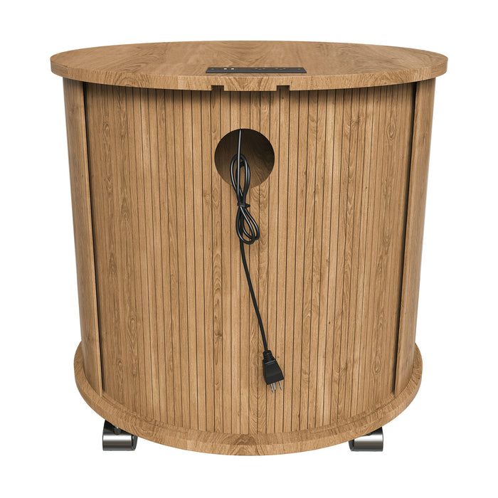 Cylinder Nightstand With Charging Station & Sliding Door