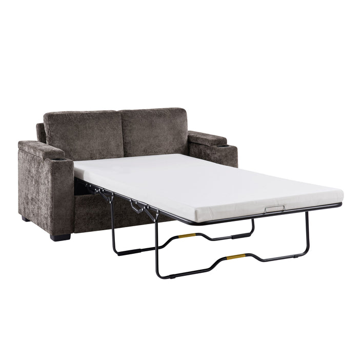 Pull Out Sofa Bed Loveseat With Twin Mattress, Cup Holders And Arm Storage