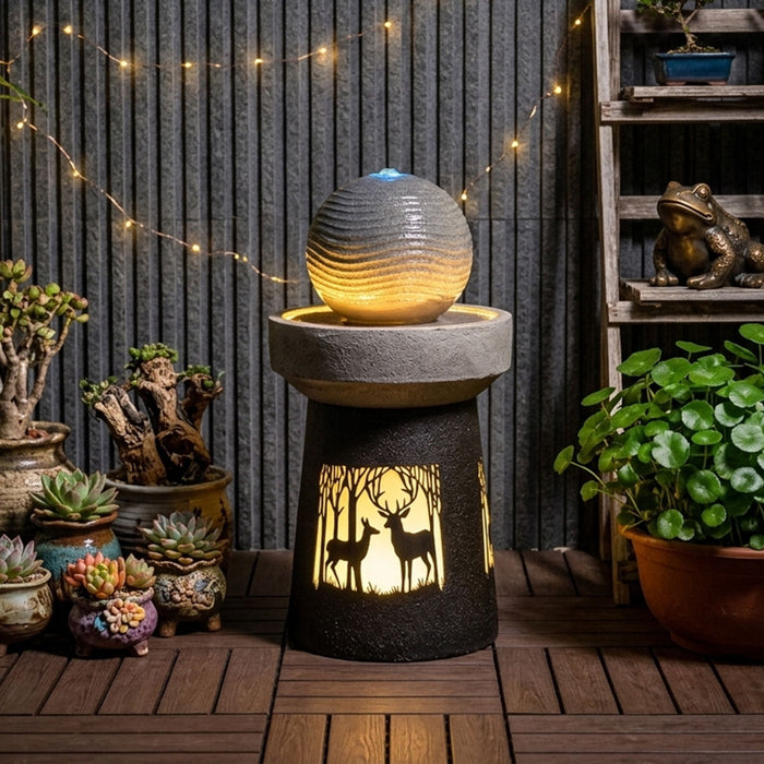 Outdoor Garden Lantern With Warm LED Light Deer Silhouette Decorative Landscape Light For Patio - White / Gray