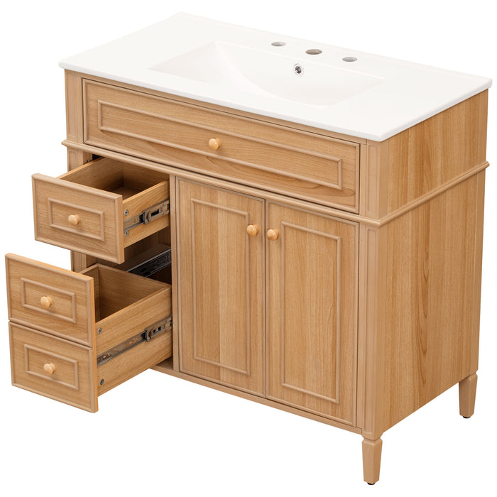 Bathroom Vanity With Sink, 3 Drawers & 2 Doors