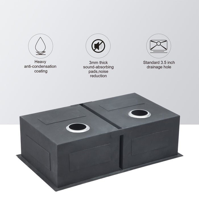 Undermount Double Bowl Kitchen Sink 16 Gauge With 9" Deep Basin - Brushed Nickel