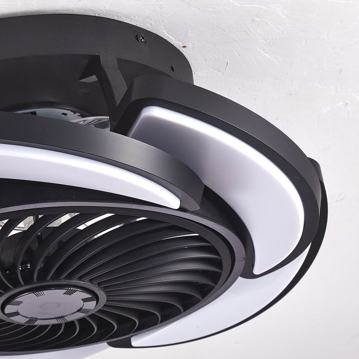 Bladeless Ceiling Fan With Remote Control, 6 Speeds Dimmable Light, Enclosed Low Profile For Living Room - Black