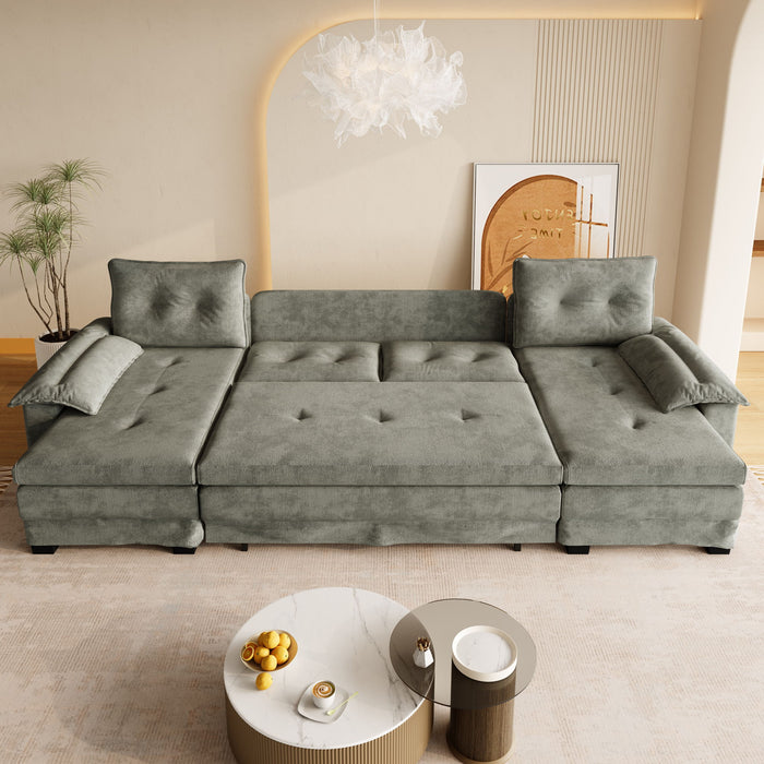 U-Shaped Sleeper Sofa With Pull Out Bed, Removable Armrests & USB Ports For Living Room