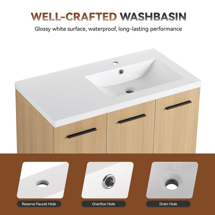 Freestanding Bathroom Vanity Set With Tall Linen Cabinet, 3 Door Storage Cabinet, Single Sink