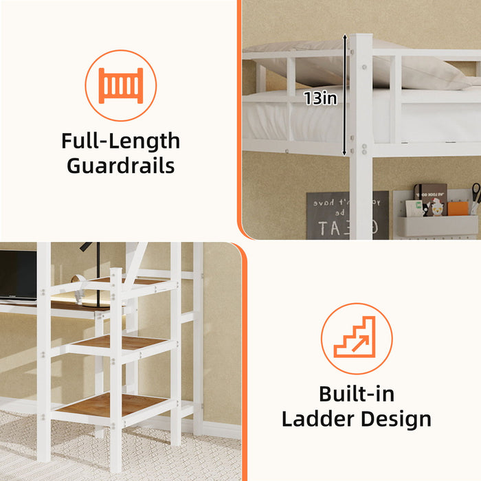 Loft Bed With L-Shaped Desk, Large Storage Space