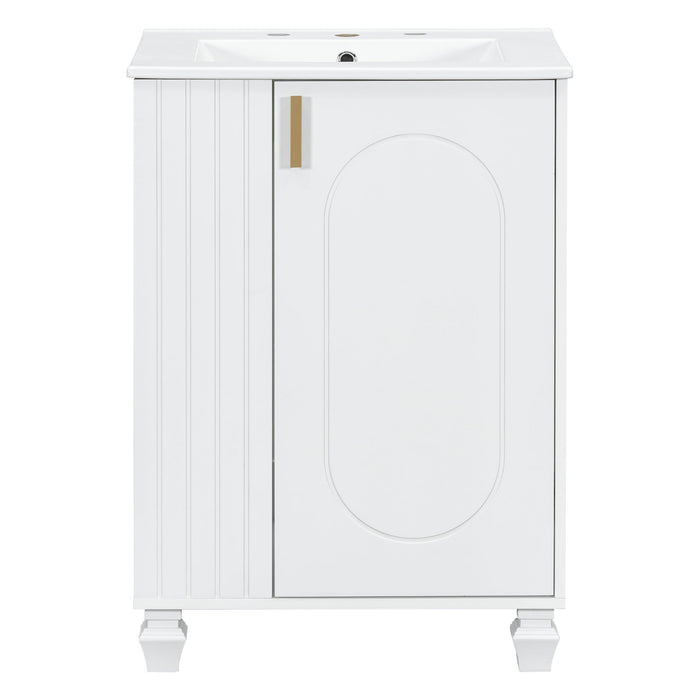Classic Retro Bathroom Vanity With Sink, Door Shelf, Side Open Storage Frame