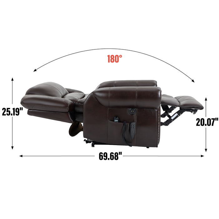 Power Lift Recliner Chair Heat Massage Dual Motor Infinite Position With USB Ports - Antique Brown