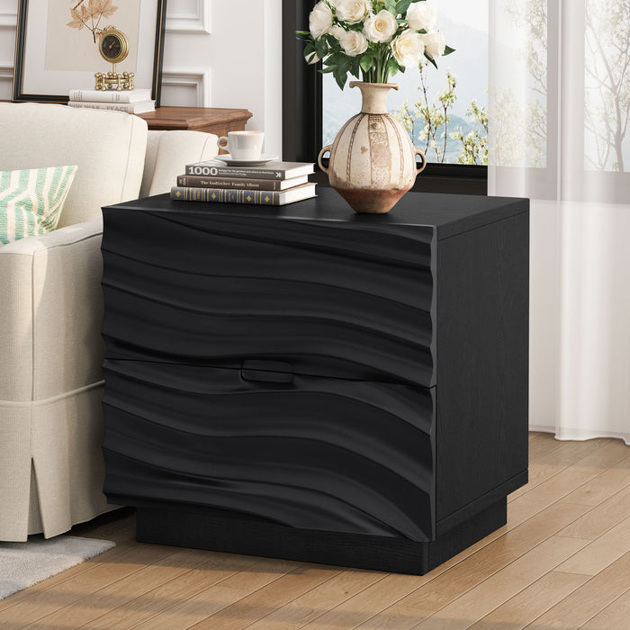 Nightstands, Bedside Table With 2 Drawers (Set of 2) - Black