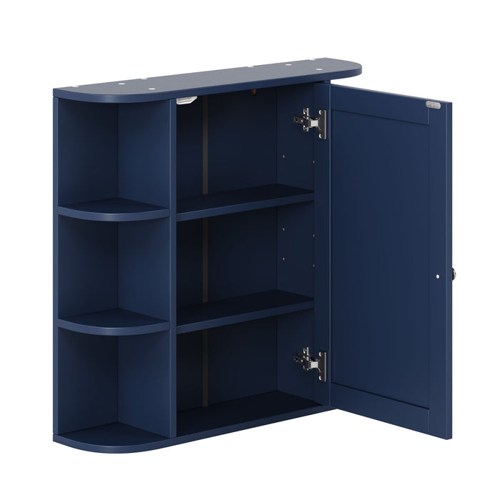 Bathroom Wall Storage Cabinet With Mirror And Adjustable Shelf, 6 Open Shelves