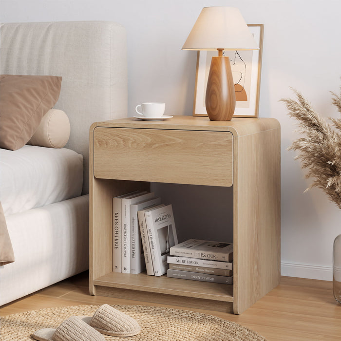 Bedside Table With Storage Drawers And Open Shelves (Set of 2) - Oak
