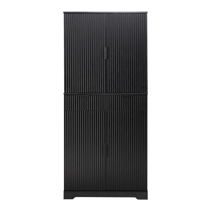 Fluted Kitchen Pantry Cabinet With 3 Keyboard Drawers & 6 Door Shelves Adjustable