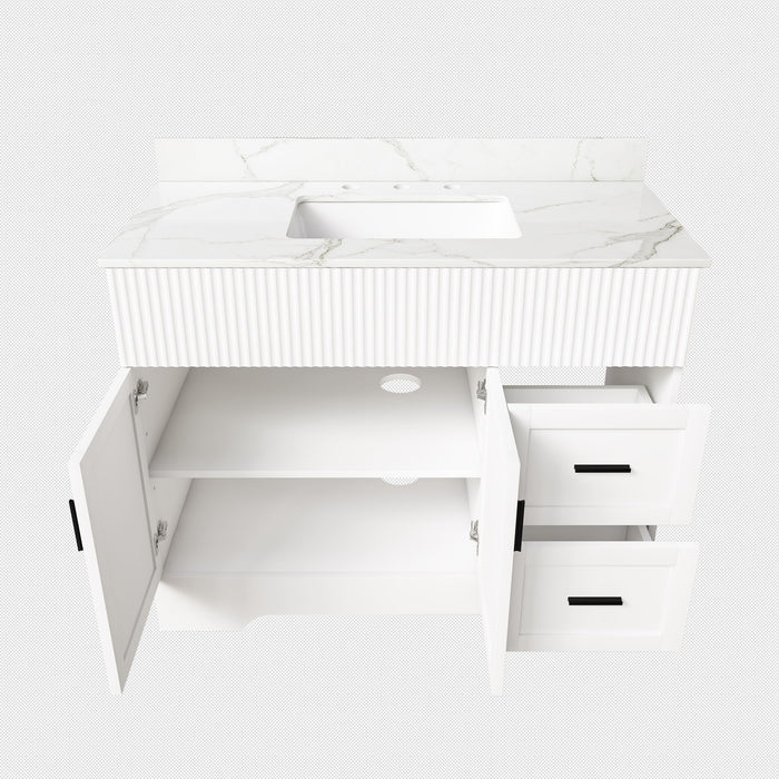 Bathroom Vanity Set, Fluted Cabinet With Soft Close Doors & Drawers, 3 Faucet Holes, Sink Included - White