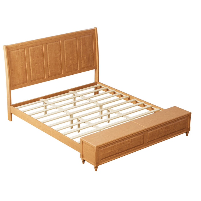 Sleigh Bed Frame With Tall Headboard And Storage Bench