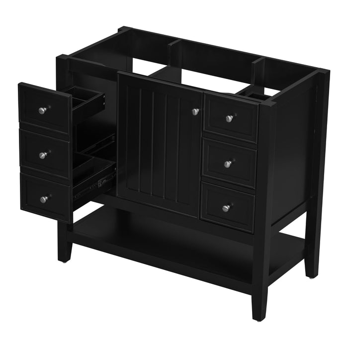36" Bathroom Vanity Base With 2 Cabinet And 3 Drawers - Black