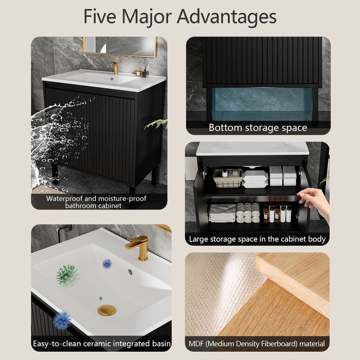 Bathroom Vanity With Ceramic Sink, Floor-Standing Design, Soft-Closing Drawers