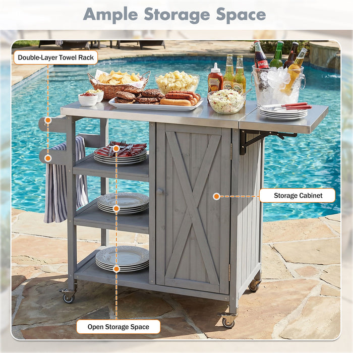 Foldable Outdoor Kitchen Island With Storage Cabinet