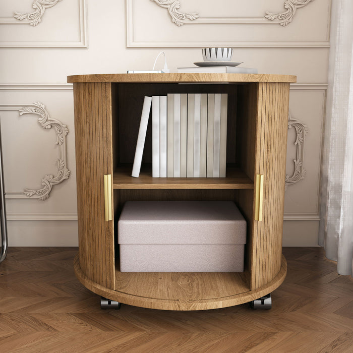 Cylinder Nightstand With Charging Station & Sliding Door