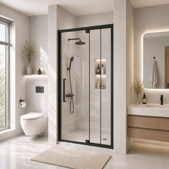 Semi-Frameless Pivot Hinged Shower Door, Reversible Design