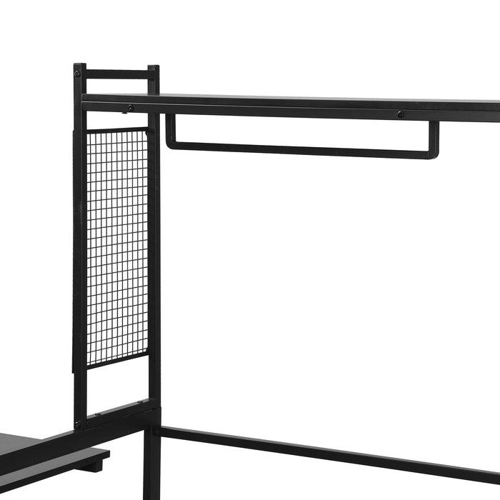 Daybed With Movable Desk, Grid, Shelves And Clothes Hanger